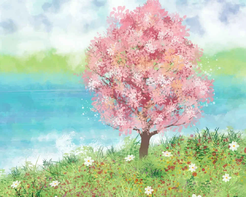 Flower Tree By Riverside