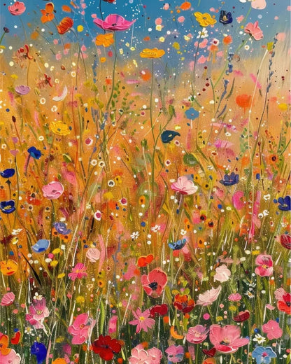 Filed Flowers With Butterflies