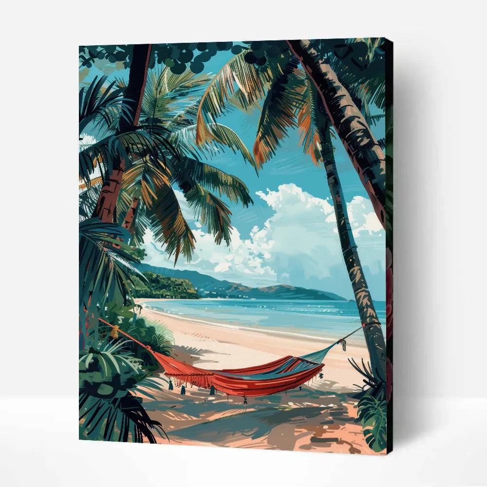 Two palm trees tropical beach
