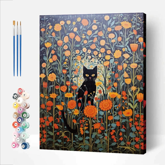 Black Cat in the Flowers 