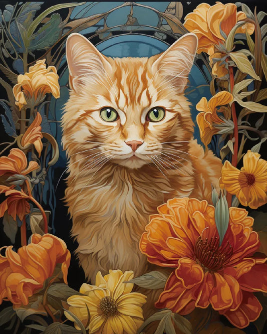 Orange Cat in the Flowers