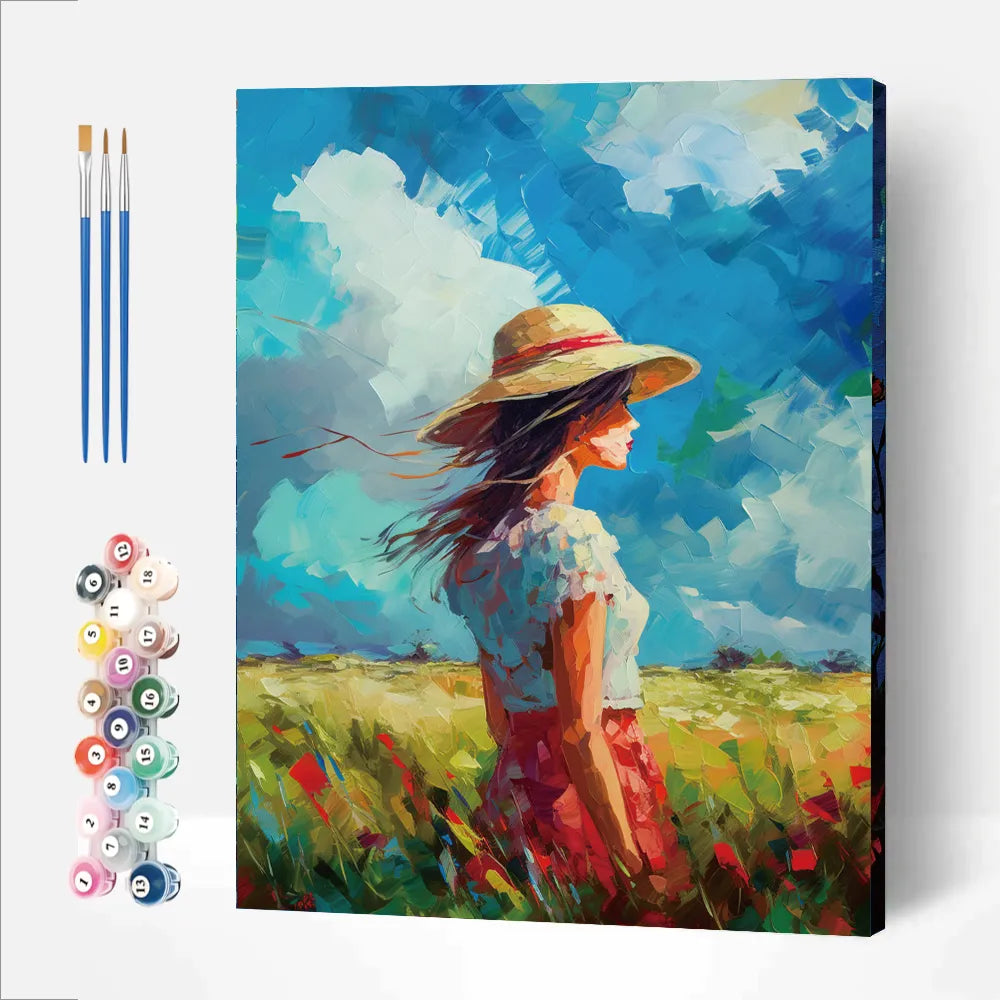 Woman Field Flowers Paint Numbers