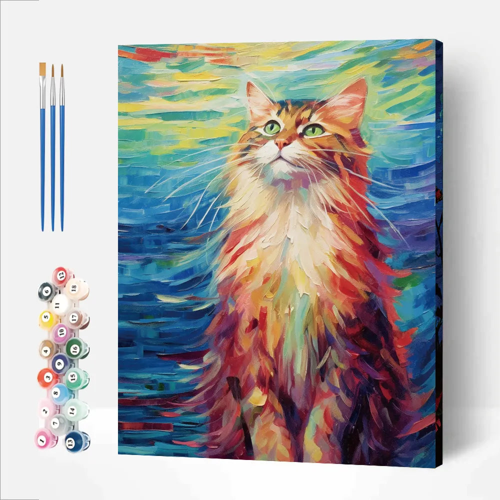 Colorful Oil Painting Cat