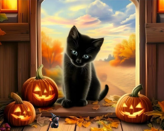 Black cat and pumpkin