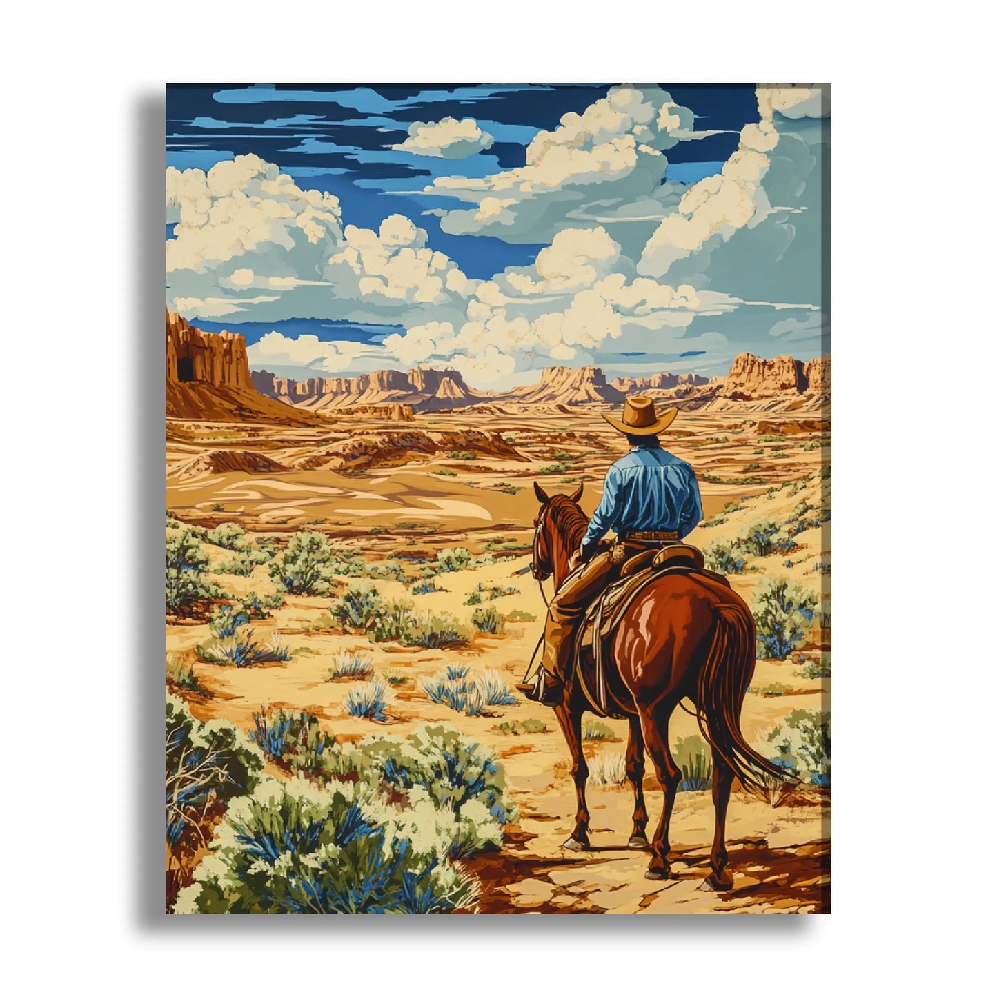 Cowboy Riding Across Desert