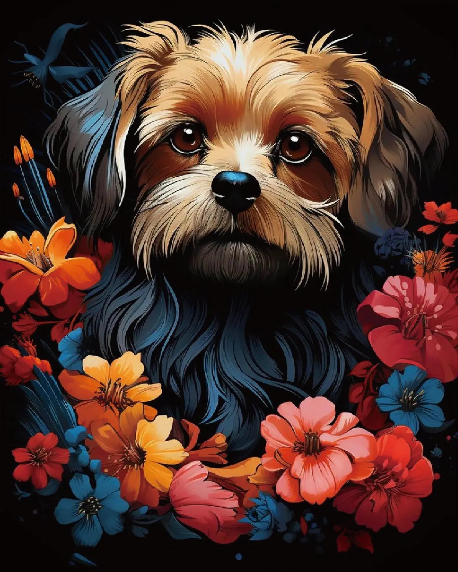 Flowers and Dog