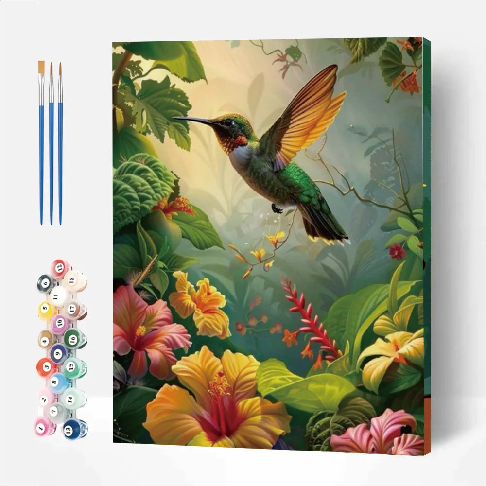 Flowers Hummingbird Paint Numbers