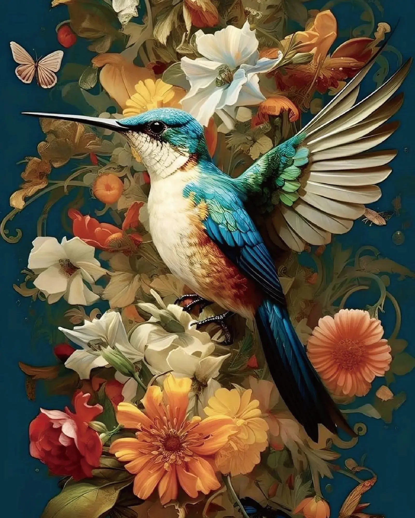 Hummingbird and flowers