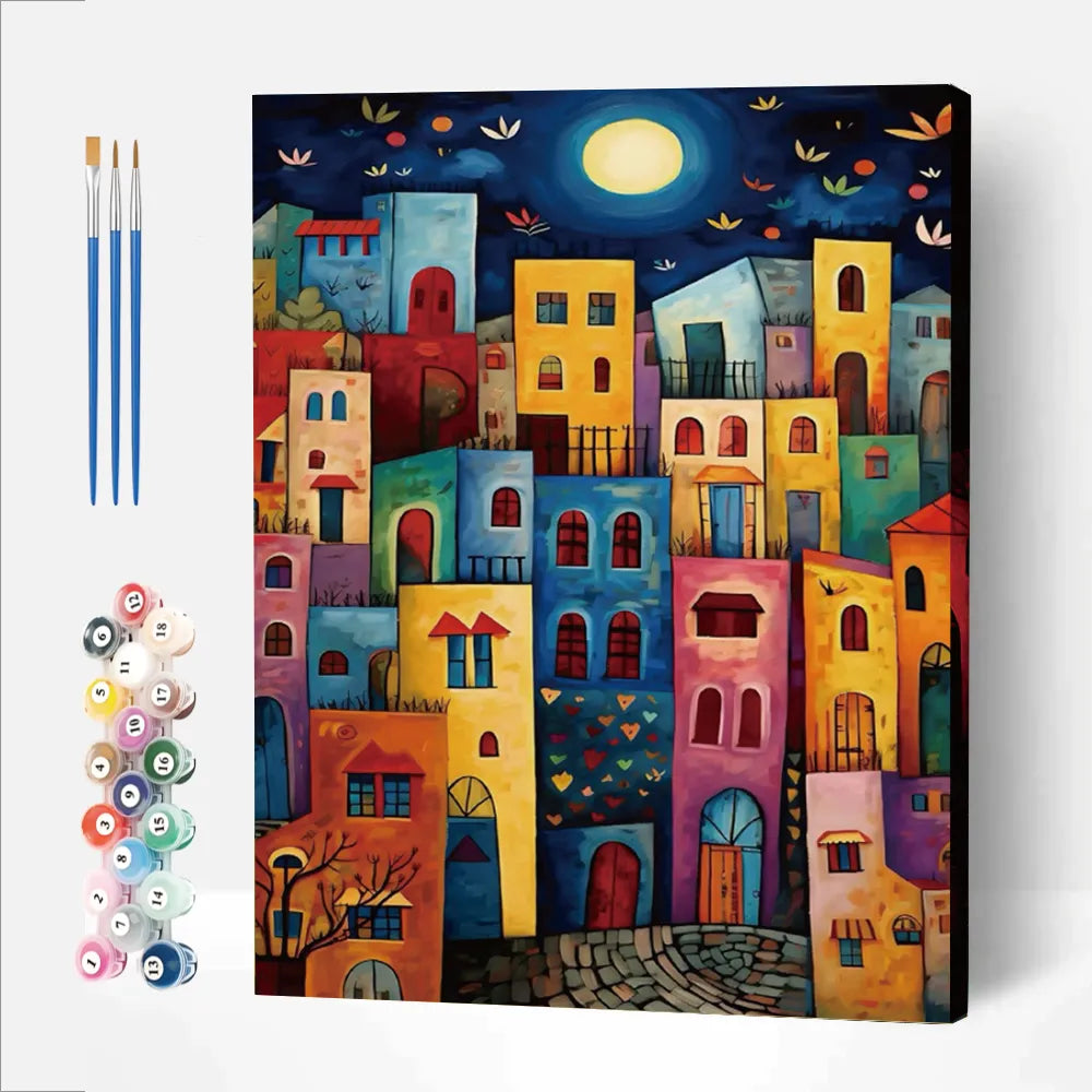 Colorful Night Village Paint Numbers