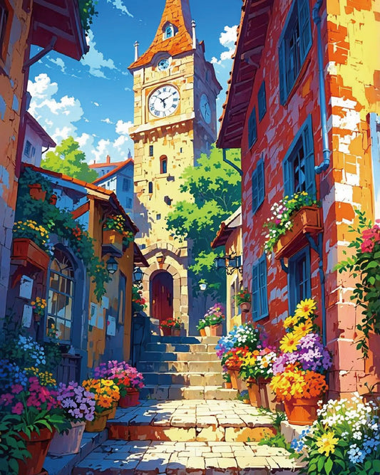 Charming European Village in Full Bloom