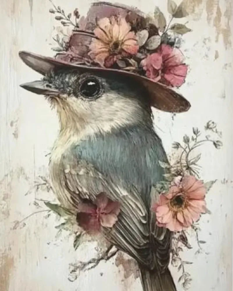 Bird Wearing a Flower Hat Paint by Numbers