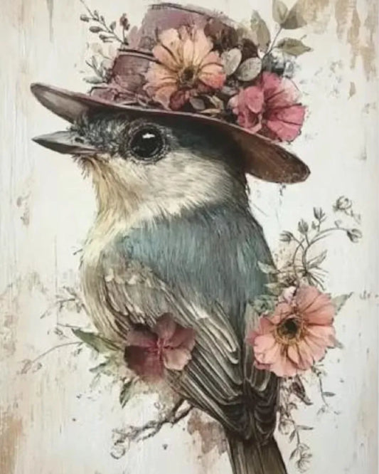 Bird Wearing a Flower Hat Paint by Numbers
