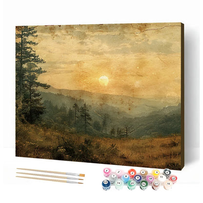 Landschaft mit Sonnenuntergang Malen nach Zahlen