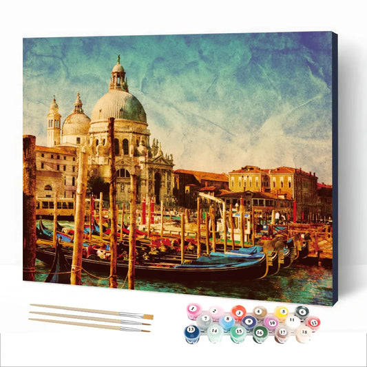 Vintage Landscape with Gondolas Paint by Numbers